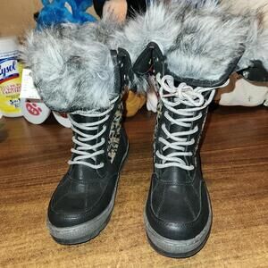 Justice Girls Sz 6 Black Fur-lined Lace-up Winter Boots W/Sequins NEW W/ Tags